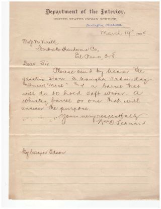 March 19 1904 Darlington Oklahoma United States Indian Service Dept Of Interior