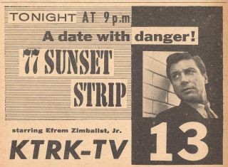 1958 Ktrk Tv Ad 77 Sunset Strip Efrem Zimbalist Jr