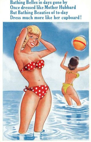 Rude Risque Comic Bathing Belles Poem Bikini Clad Sexy Ladies At Beach Postcard