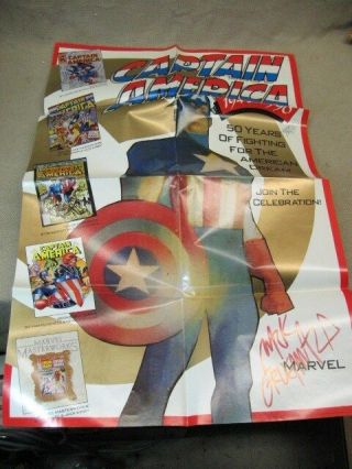1990 Captain America 50th Poster Marvel Signed By Mark Gruenwald And Erik Larsen