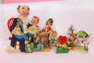 4 Vintage German Valentine Greeting Cards.  2 Mechanical,  2 W/damage.