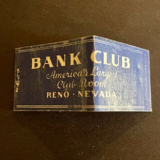 Bank Club Matchcover - Reno Nv,  Full Length,  1930s,  Club Room,  Old
