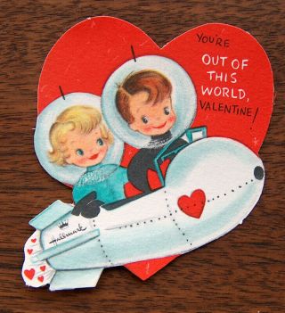 Vintage Out Of This World Spaceship Space Hallmark Valentines Day Card
