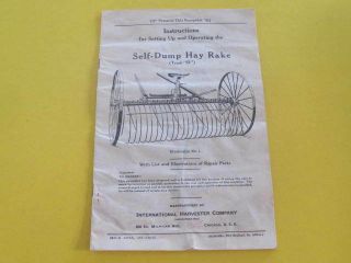 Ih International Harvester Co Farming Self Dump Hay Rake Instructions Booklet
