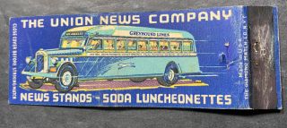 Union News Stands Matchbook Cover Greyhound Bus Full Length