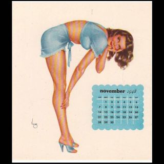 1948 November Calendar Page Varga Girl Pin - Up Litho 4 " X4 " ᵐ K1