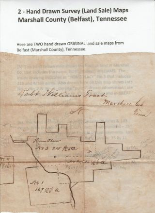 (2) - Hand Drawn Surveys (land) - Marshall Co.  (belfast),  Tenn.  - Dec.  1890