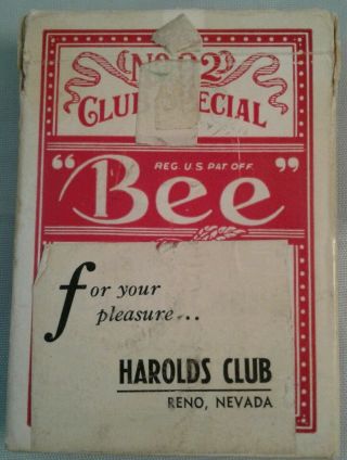 Vintage Red Bee Playing Cards Deck 92 Club Special Back 67 Harolds Club Reno