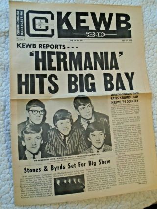 1965 Top 30 Radio Station Newspaper Kewb/91 Herman Stones Byrds Paul Mccartney