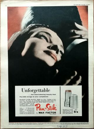 Max Factor Pan - Stik Unforgettable Heat Stealing Beauty… Vintage Advert 1957