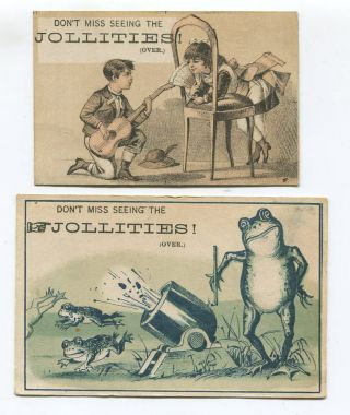 280 Set Of 2 Jollities Boston Trade Cards - Musical Show W/ " Electrical Doll "