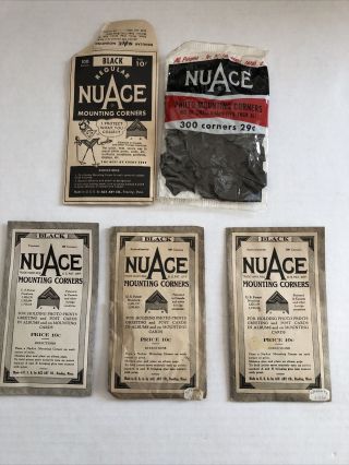 5 Vtg Nuace Mounting Corners Packets Regular Black,  Opened Partial
