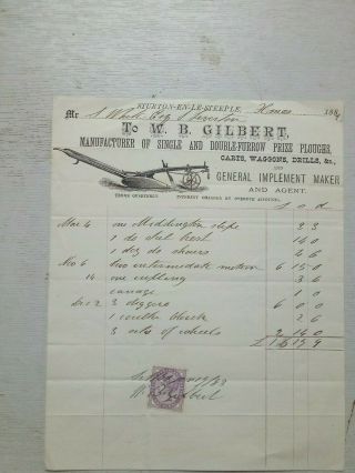 W.  B Gilbert Sturton - En - Le - Steeple Receipted Invoice From 1883