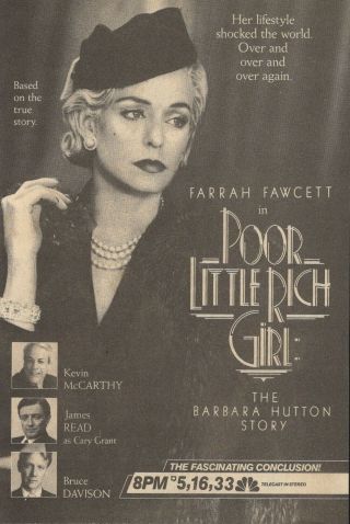 1987 Tv Ad Farrah Fawcett In Poor Little Rich Girl Barbara Hutton Story