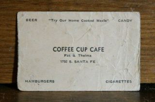 Vintage Business Card Coffee Cup Cafe Chanute Kansas Rare Old Advertising
