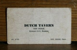 Vintage Business Card Old Dutch Tavern Kansas City Ks Advertising Liquor Risque