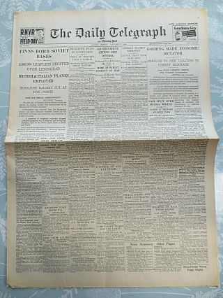 Uk Ww2 Newspaper Finns Bomb Soviet Bases Goering January 5 1940 Daily Telegraph