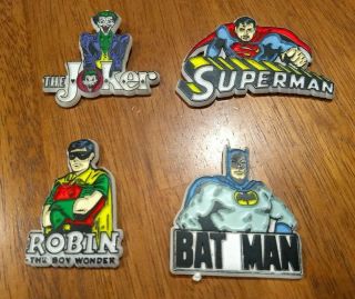 Vintage 1975 Dc Comics Batman Robin Superman The Joker Plastic Fridge Magnets