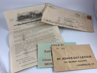 Antique 1932 Typewritten Letter On Letterhead St John’s Day League Louisville Ky