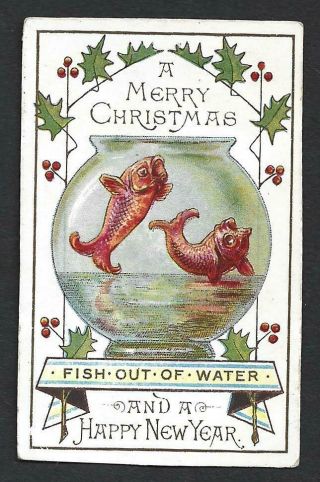 P19 - Fish Out Of Water - Bowl - Goodall - Printed - Victorian Xmas Card