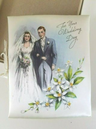 Vintage Bride Groom Wedding Day Padded Satin Greeting Card Memory Record Book