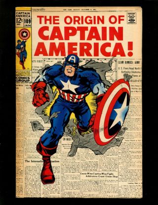 Captain America 109 Fn - Kirby Origins Cap & Bucky Nick Fury Professor Reinstein