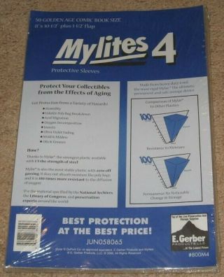 100 E Gerber Mylites 4 Mil Mylar Golden Age Comic Book Bags 8x10.  5 Sleeves 800m4