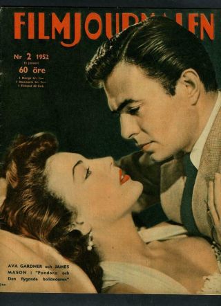 Vintage Ava Gardner James Mason " Pandora " Swedish " Filmjournalen " Mag 1952