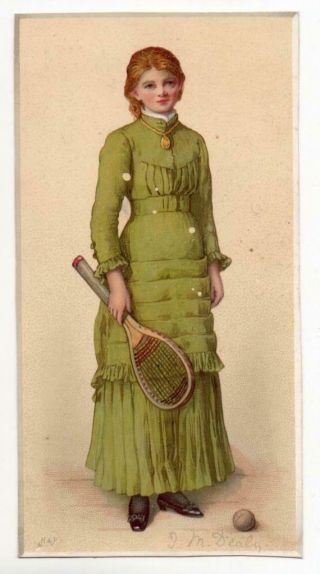 Victorian Xmas Card Tennis Player By J M Dealy.  Ex H & F Competition Scrapbook