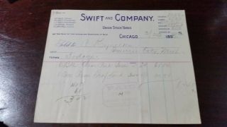 1898 Chicago Illinois Billhead Swift And Company Union Stock Yards