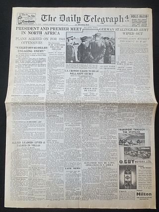 Uk Ww2 Newspaper January 27 1943 Churchill Casablanca Montgomery Telegraph War