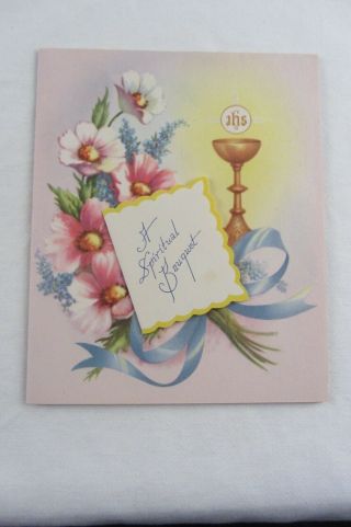 Vtg Greeting Card Spiritual Bouquet For You Prayers Offered,  Jesus Mary & Joseph