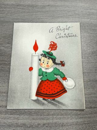 Vintage Greeting Card Christmas Susie Q Norcross Girl Candle