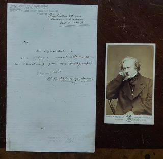 1869 Signed Letter From Thomas Milner Gibson (statesman) With Photograph