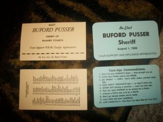 Sheriff Buford Pusser Election Card From 2 Different Elections (4) Total