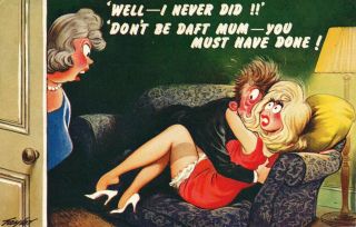 Rude Risque Comic Bamforth Mum Walks In On Lovers On Couch Postcard -