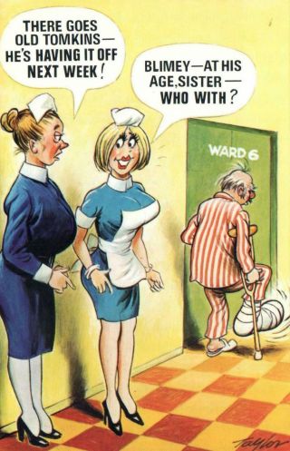 Comic Rude Risque Bamforth Nurses Discuss Old Man Having It Off Postcard