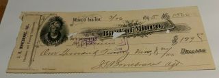 1895 Minco Indian Territory Check J E Bonebrake Bank Of Minco 2
