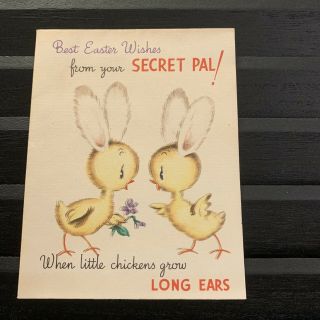 Vintage Greeting Card Easter Secret Pal Bunny Rabbit Chick Rust Craft