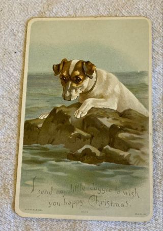 Victorian Christmas Card With A Dog