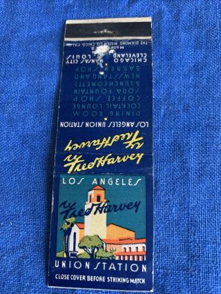 Vintage Matchbook Cover Los Angeles California Union Station Fred Harvey.