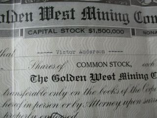 Golden West Mining Company - Stock Certificate - Montana 1935 7 3