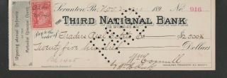 Vintage U.  S.  Check - Third National Bank - Pa.  - 1900