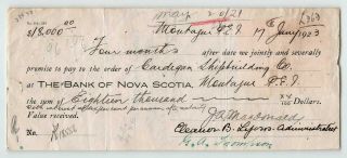 Montague Pei,  Canada,  Bank Of Nova Scotia,  Cardigan Shipbuilding $18,  000 Check