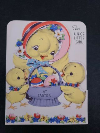 Rust Craft 1940s Easter Greeting Card Mom Chick W/baby Chicks Eggs Little Girl