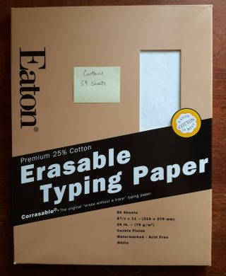 Vintage Eaton Erasable Typing Paper 8.  5x11 Corrasable 25 Cotton - 59 Sheets