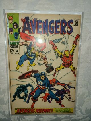 Avengers 58 Vf Key Issue Origin Of Vision Marvel Silver Age 1968 Thor Iron Man