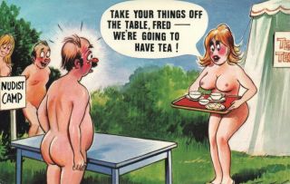 Comic Rude Risque Bamforth Nudist Camp Naked Man 