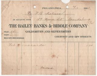 Philadelphia Pa Bailey Banks Biddle Goldsmith Silversmith 1900 Antique Billhead