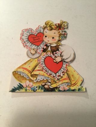 Vintage Valentine Card 1948 “you’re A Sweet Valentine” Young Girl Hallmark